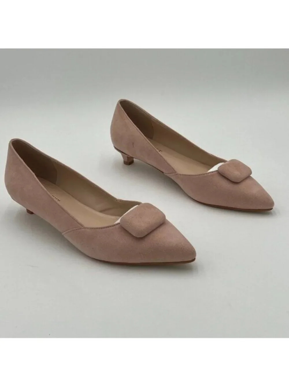 miss left Beige Low Heels Pointy Toe Pump Kitten Heel Slip On Wedding Shoes